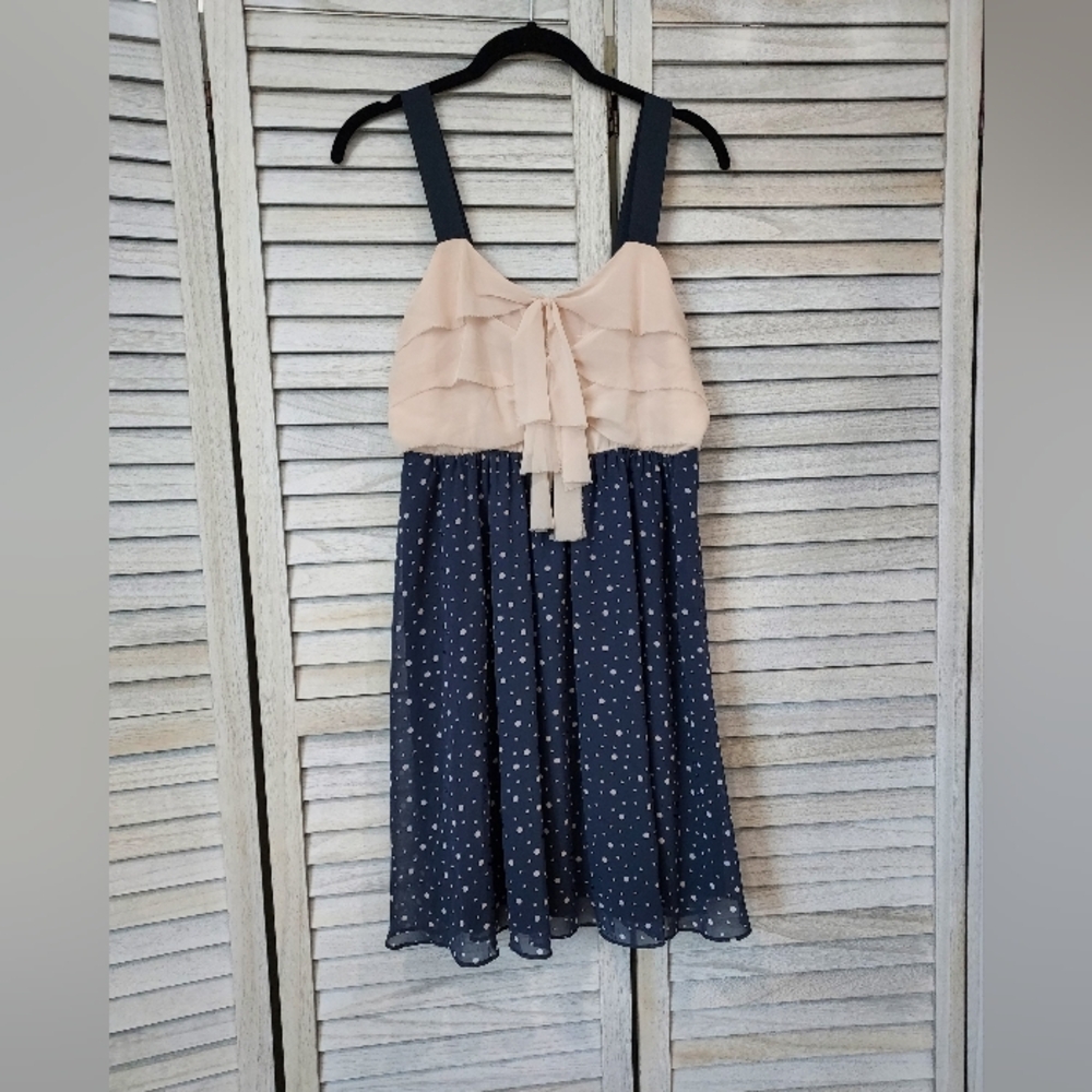 Lauren Conrad Blue Polka Dot Chiffon Ties Top Dress Size 8 Laguna Sunrise